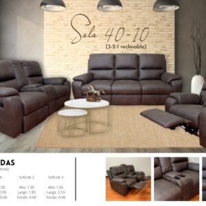SALA 4010 3-2-1 RECLINABLE CON CONSOLA CUERO PRIMIUM