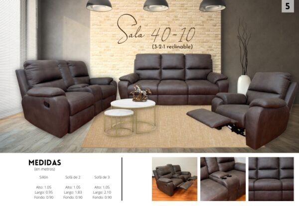 SALA 4010 3-2-1 RECLINABLE CON CONSOLA CUERO PRIMIUM